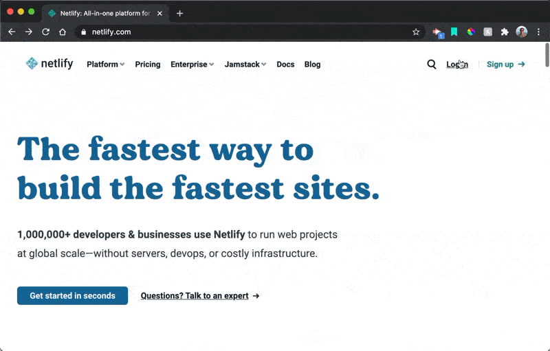 GIF of signing in to Netlify, creating a new site from a repo, and looking at the functions tab